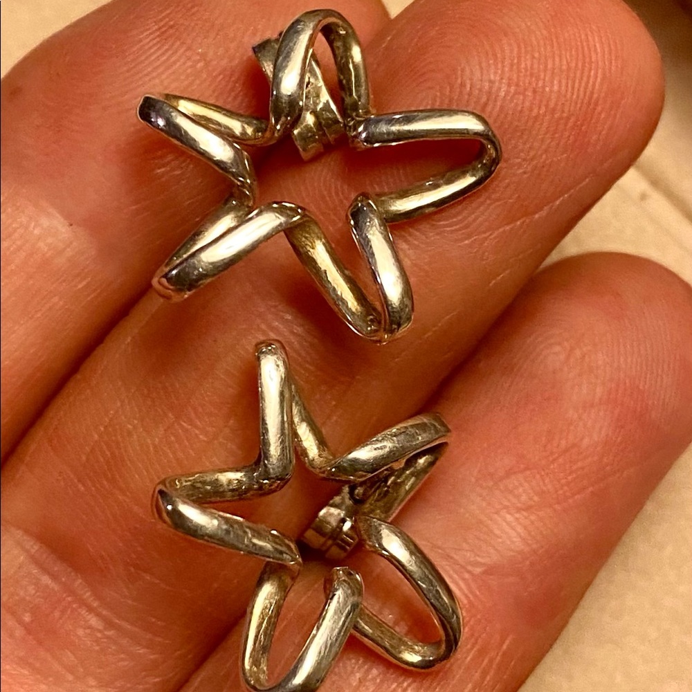 Shining Star Sterling Silver Earrings, Pierced Back